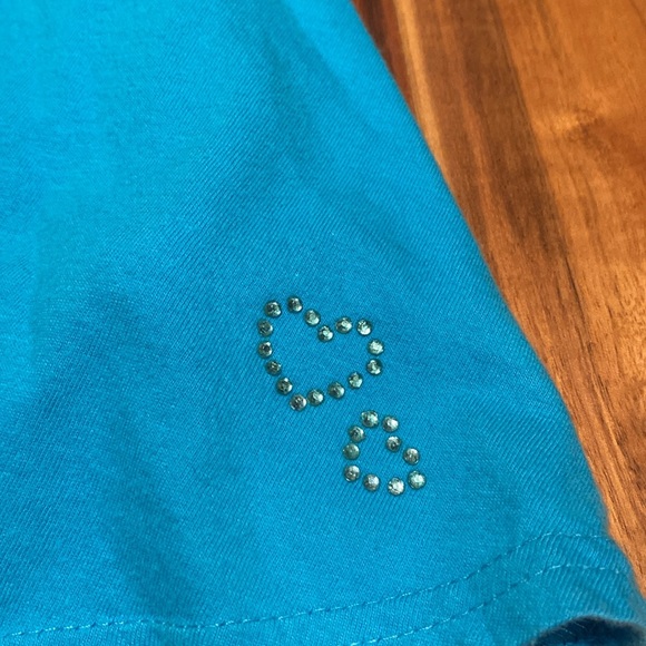 Girl’s Size 8 100% Cotton Jersey Turquoise Skirt with Sparkle Hearts Detail - Picture 2 of 4